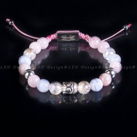 Aqua Aura Kvarc - Kalcedon - Rózsakvarc - Ezüst Hematit - Buddha 925