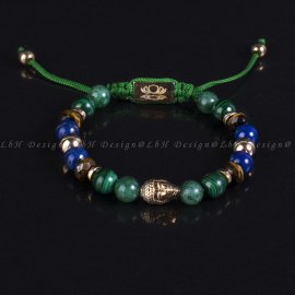 Aventurin-Malachit-Fazettált Tigrisszem-Lápisz Lazuli-Arany Hematit Buddha 925 Arany