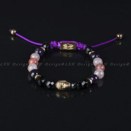 Fazettált Ónix-Fazettált Ametiszt-Rózsakvarc-Málnakvarc Buddha 925 Arany