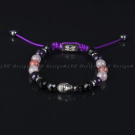 Fazettált Ónix-Fazettált Ametiszt-Rózsakvarc-Málnakvarc Buddha 925 Ezüst