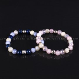 Holdkő-Rózsakvarc-Aqua Aura kvarc / Holdkő-Kalcedon-Lapisz Lazuli Forever 925 Ezüst Páros Karkötő