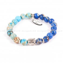 KÉK - ÉGKÉK TENGERI ÜLEDÉK JÁSPIS - BUDDHA EZÜST