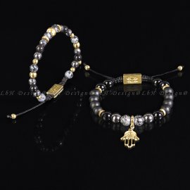 Matt Ónix - Hópehely Obszidián - Hematit - Ónix - Arany hematit - Fatima keze medál arany 925 szett