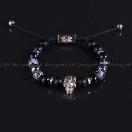  Matt Ónix-Ónix-Hópehely Obszidián-Hematit-Koponya 925 Ezüst