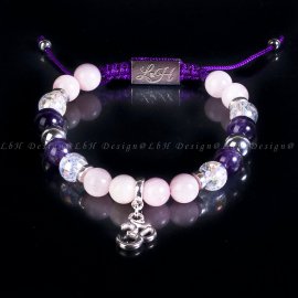 Rózsakvarc - Aqua Aura kvarc - Ametiszt - Ezüst Hematit - Ohm 925