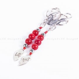 Vörös Howlite-Piros Achát-Ezüst Hematit LOVE