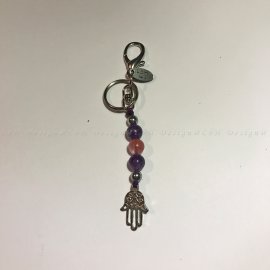 AMETISZT - MÁLNA KVARC - EZÜST HEMATIT - FATIMA KEZE KULCSTARTÓ