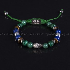 Aventurin-Malachit-Fazettált Tigrisszem-Lápisz Lazuli-Ezüst Hematit Buddha 925 Ezüst