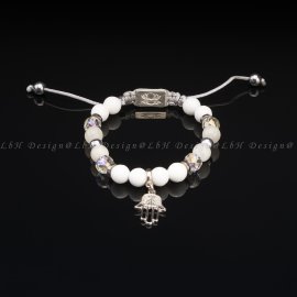 Faceted Shellfish - Moonstone - Faceted Aqua Aura Quartz - Silver Hematite - Hand of Fatima 925