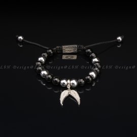 Faceted Onyx - Onyx - Silver Hematite - Angel wings 925