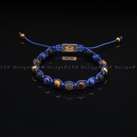 Faceted Tiger's Eye-Lapis Lazuli-Matte Onyx-Golden Hematite