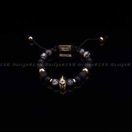 Granite-Lavastone-Faceted Matte Onyx-Golden Hematite-925 Achilles Helmet Gold
