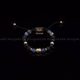 Granite-Lavastone-Faceted Matte Onyx-Golden Hematite-Privilege 925 Gold