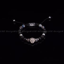 Granite-Lavastone-Faceted Matte Onyx-Silver Hematite- 925 Lion Silver