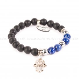 LAPIS LAZULI - MATT ÓNIX - EZÜST HEMATIT - FATIMA KEZE MEDÁL EZÜST