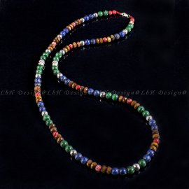 Lápisz Lazuli – Malachit – Fazettált Tigrisszem – Orion Tengeri  Üledék  Jáspis – Ezüst Hematit - Buddha Ezüst925 Nyaklánc