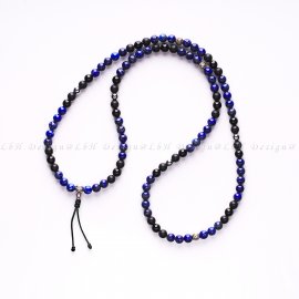 Lapis Lazuli-Matte Onyx-Onyx-Silver Hematite-Privilege 925 Silver Traditional Mala