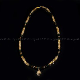 Malachit -Citrin - Tigrisszem - Arany Hematit -  Fatima keze arany nyaklánc