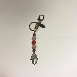 Málna kvarc - Rózsakvarc - Ezüst Hematit - Fatima keze Kulcstartó