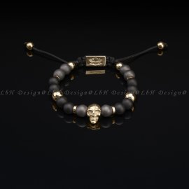 Matte Hematite - Matte Onyx - Golden Hematite - Skull 925 Gold