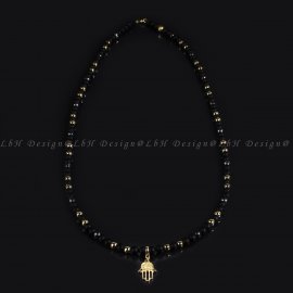 Matt ónix - Fazettált Hematit - Arany hematit - Fazettákt matt Ónix - Fatima keze arany nyaklánc