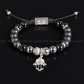 Matt Ónix - Hópehely Obszidián - Hematit - Onix - Fatima keze medál 925