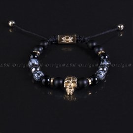  Matt Ónix-Ónix-Hópehely Obszidián-Hematit-Koponya 925 Arany