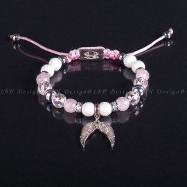 Pirivelege 925 Limited Angel Wings - Faceted Rose Quartz - Faceted Shellfish - Faceted Aqua Aura Quartz – Silver Hematite