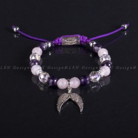 Privilege 925 Limited Angel Wings-Faceted Rose Quartz-Faceted Aqua Aura Quartz-Faceted Amethyst - Silver Hematite