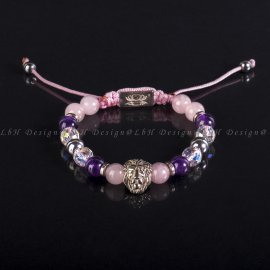 Privilege 925 Limited Lion - Rose Quartz - Silver Hematite - Amethyst - Faceted Aqua Aura Quartz