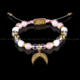 Rózsakvarc - Aqua Aura kvarc - Kagyló - Arany hematit - Angyalszárny 925 arany