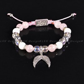 Rózsakvarc - Aqua Aura kvarc - Kagyló - Ezüst hematit - Angyalszárny 925