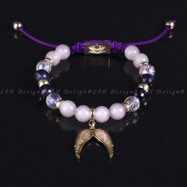 Rózsakvarc- Fazettált Ametiszt – Fazettált Aqua Aura kvarc-Arany Hematit Angyalszárny 925 Arany