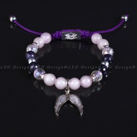 Rózsakvarc- Fazettált Ametiszt – Fazettált Aqua Aura kvarc-Ezüst Hematit Angyalszárny 925 Ezüst