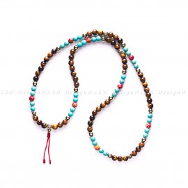 Tiger's Eye-Gold Hematite-Turquenite-Orion Sea Sediment Jasper -Privilege 925 Gold Traditional Mala