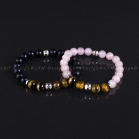 Tigrisszem-Matt Ónix / Tigrisszem-Rózsakvarc Forever 925 Ezüst Páros Karkötő 