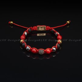 Red Howlite-Faceted Hematite-Matte Onyx-Golden Hematite