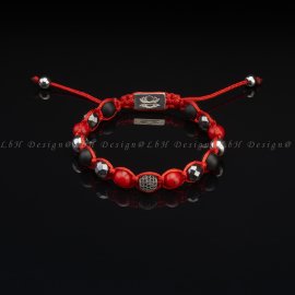 Red Howlite-Faceted Hematite-Matte Onyx-Silver Hematite